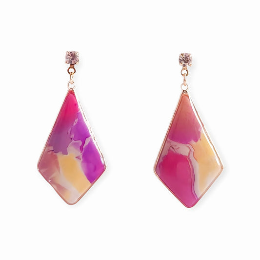 Boucles d’oreilles Losange Mélange Marbre Rose