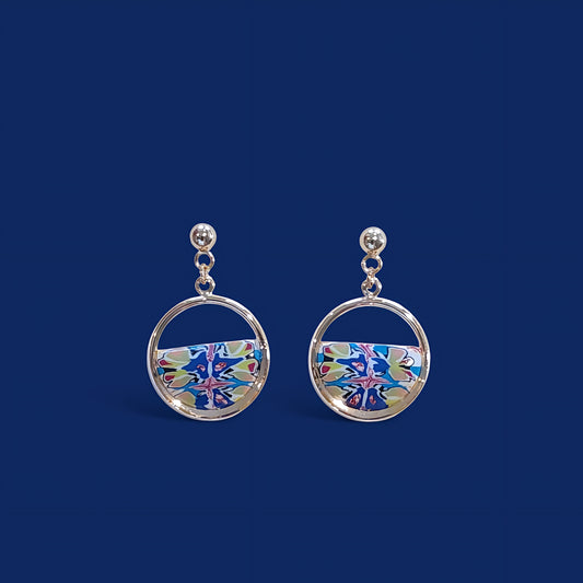 Créoles florales – Bleu, rose & vert