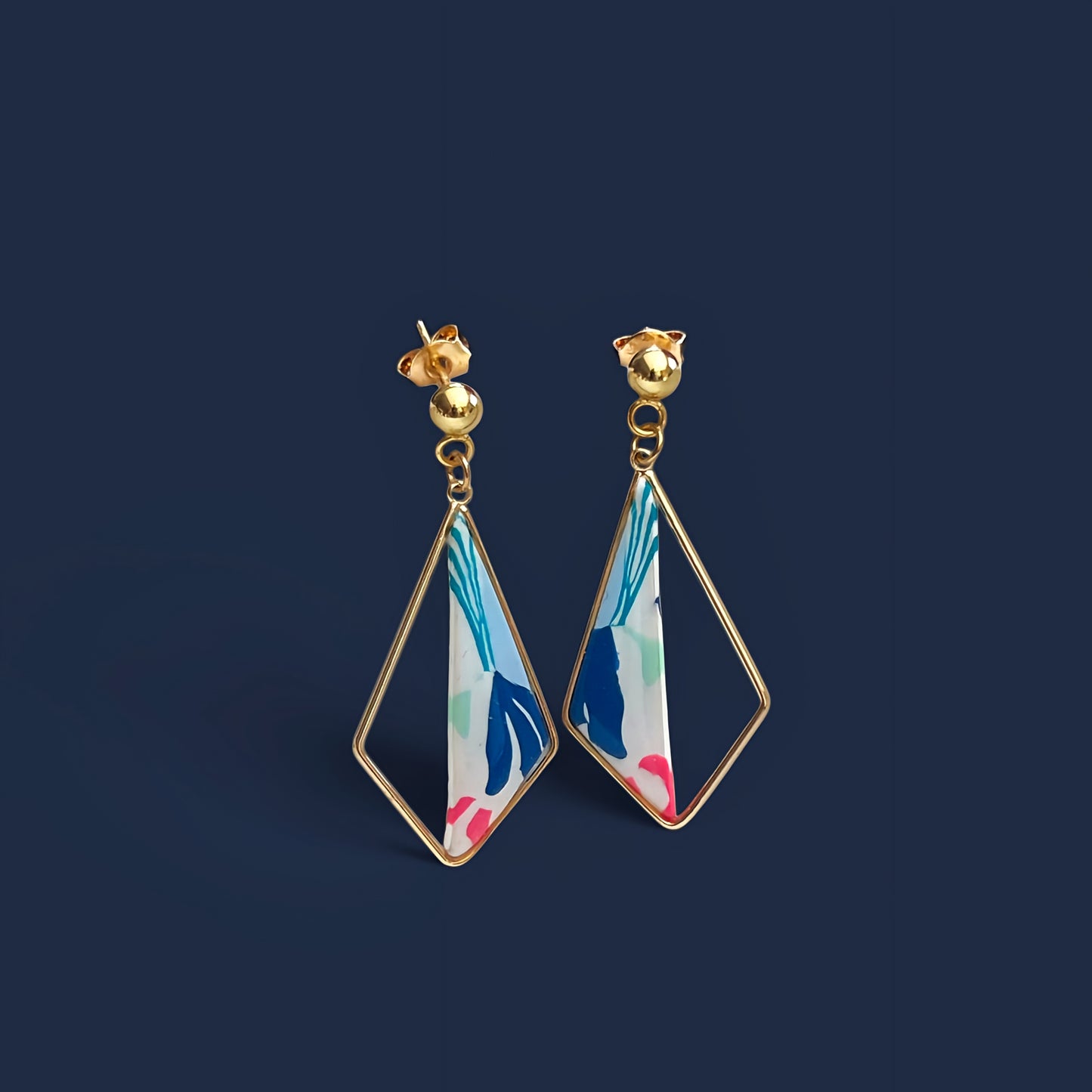 Abstractions Bleues – Boucles d’oreilles losanges