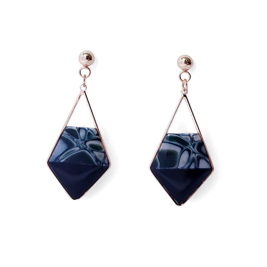 Boucles d’oreilles Losange Bleu Nuit Marbré