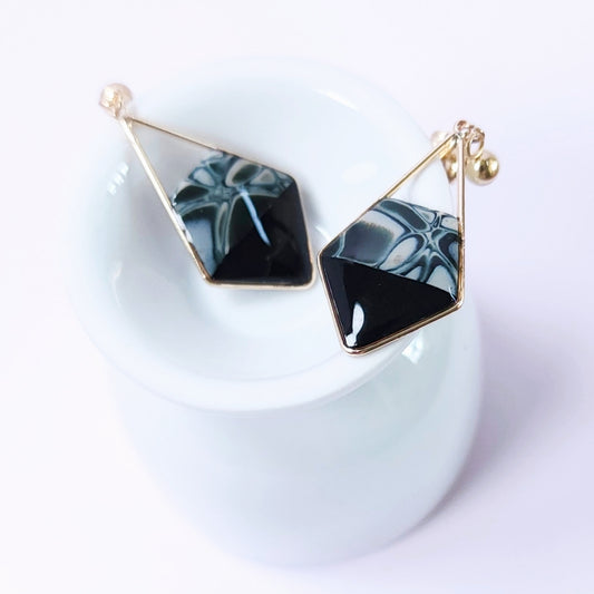 Boucles d’oreilles Losange Bleu Nuit Marbré