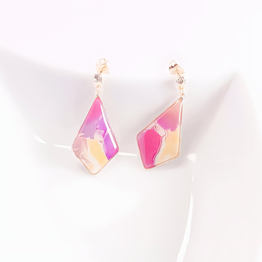 Boucles d’oreilles Losange Mélange Marbre Rose