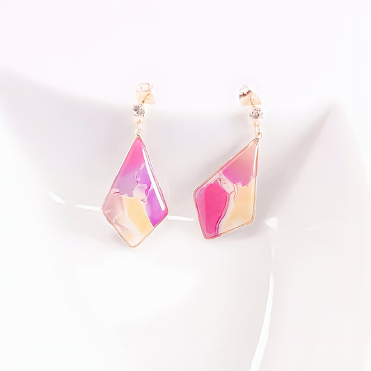 Boucles d’oreilles Losange Mélange Marbre Rose