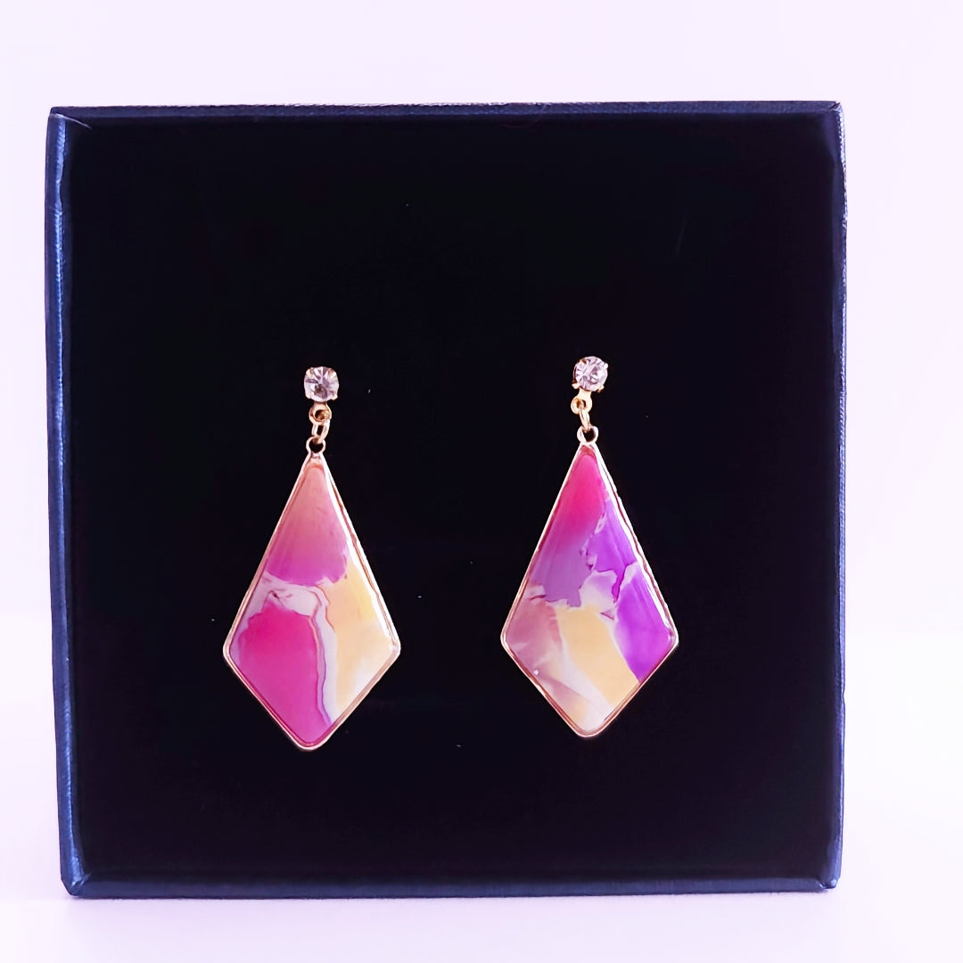 Boucles d’oreilles Losange Mélange Marbre Rose
