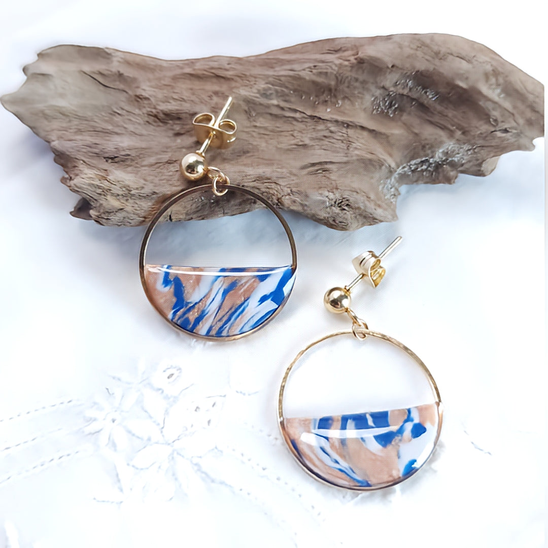 Boucles d’oreilles Cercle Océan Marbré