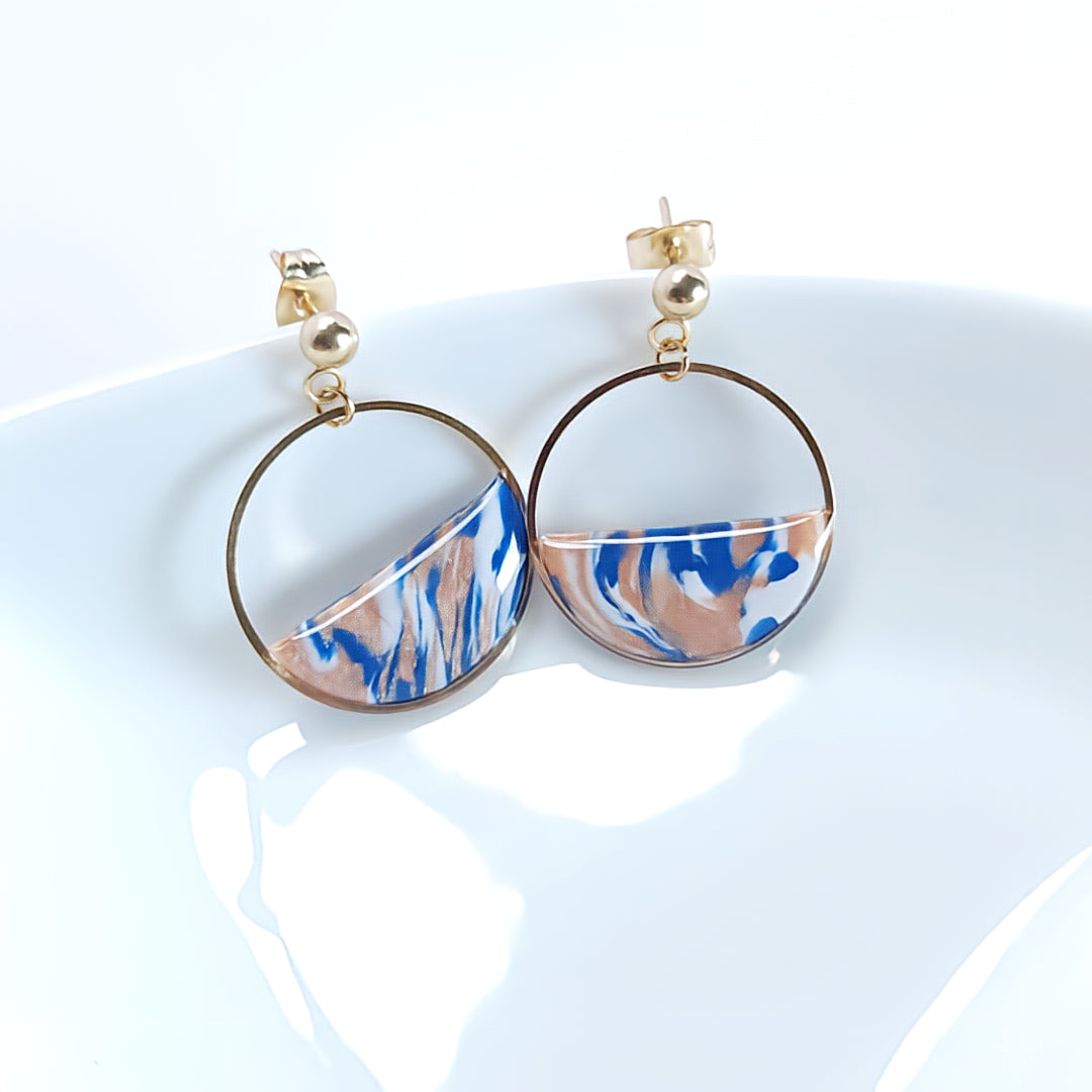 Boucles d’oreilles Cercle Océan Marbré