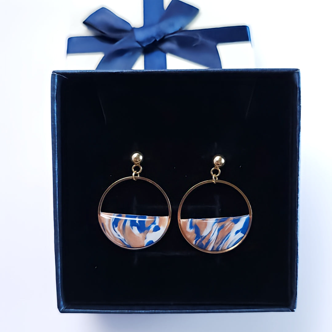 Boucles d’oreilles Cercle Océan Marbré