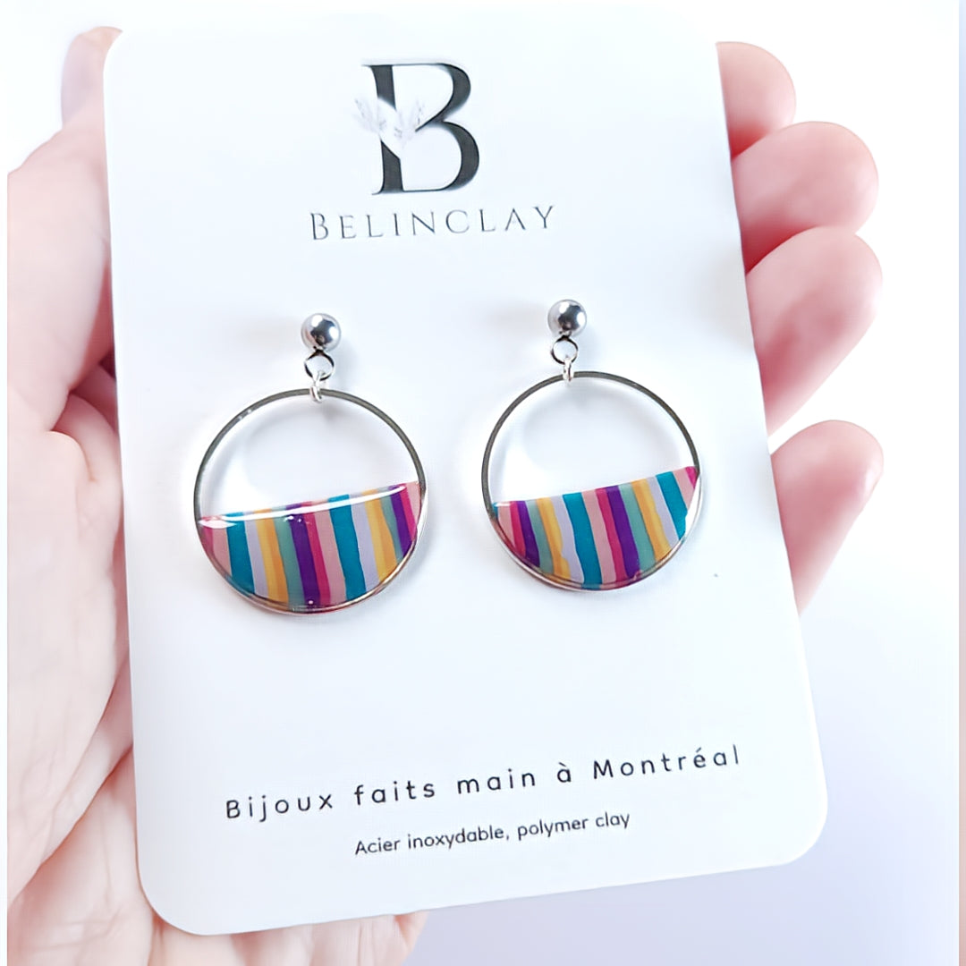 Créoles rayées Éclat multicolore