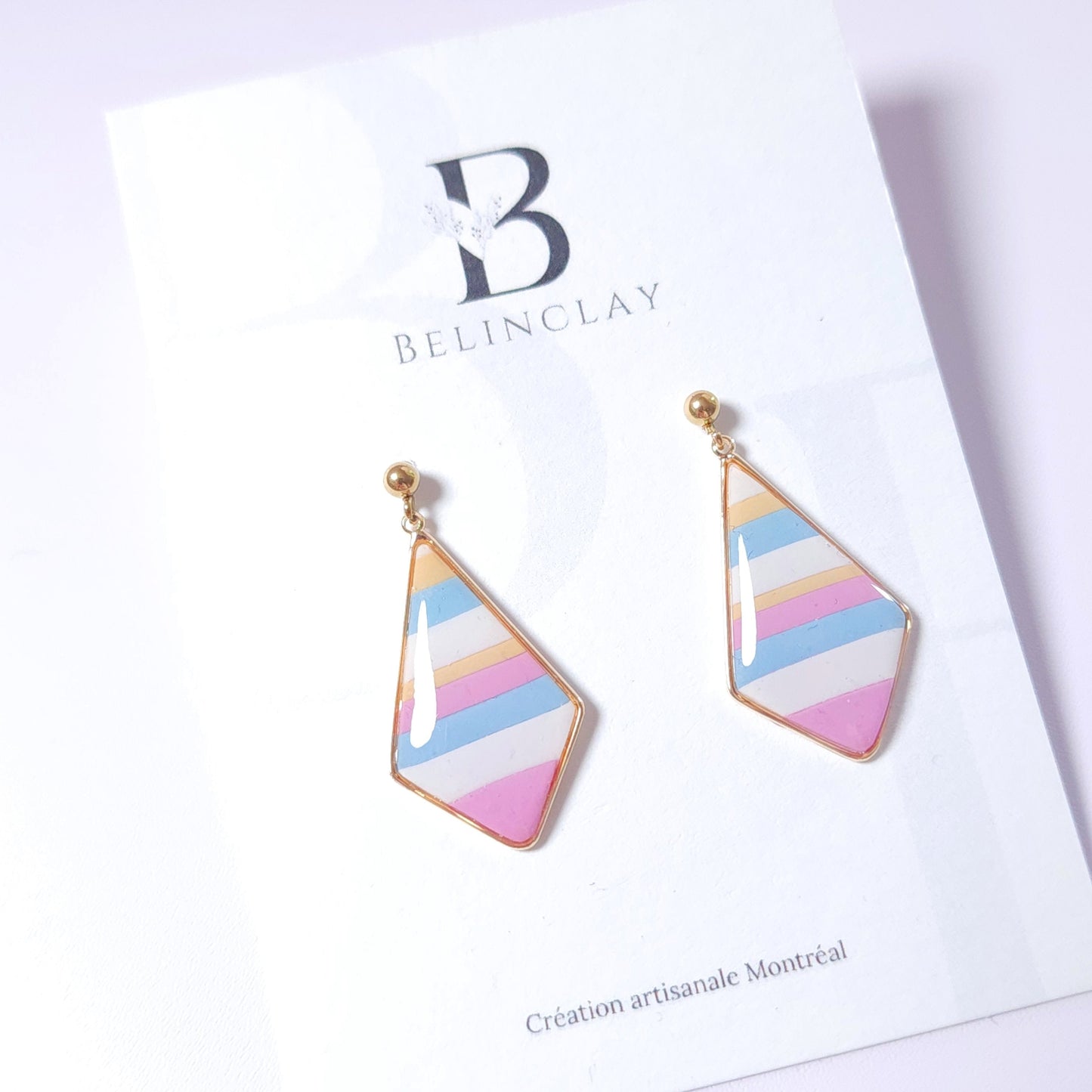 Boucles KAMPSOS – Rayures Pastel Or