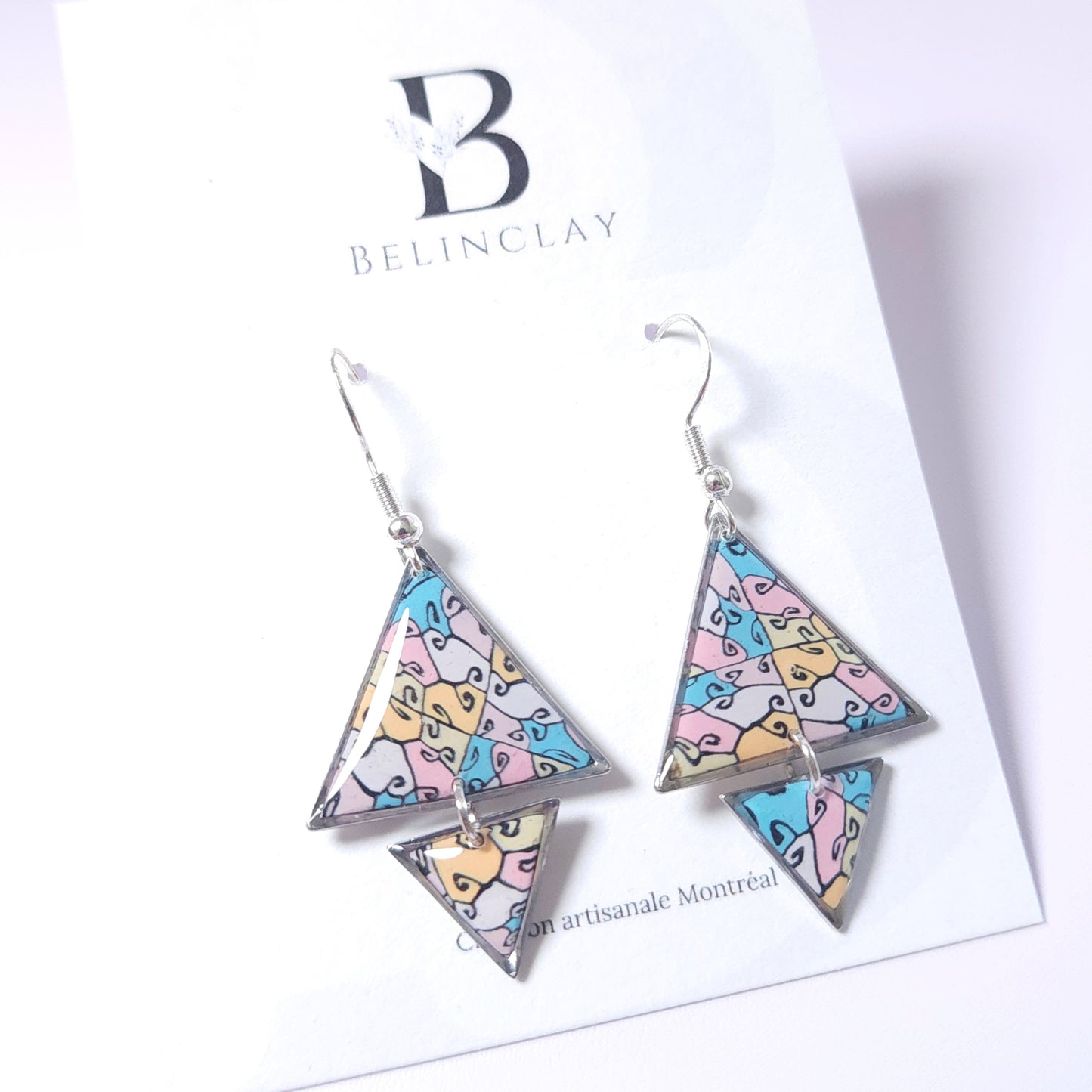 Boucles DAILY – Triangles Arabesques Pastel Argent -2-