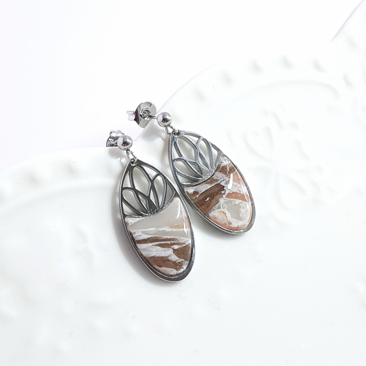 Boucles MINERAL_Oria Corail et Blanc