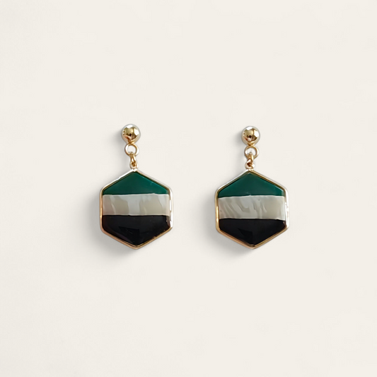 Hexagones contrastés – Vert, mabré  beige & noir