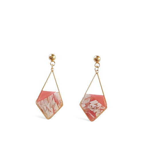 Boucles d’oreilles losange – Rose marbré