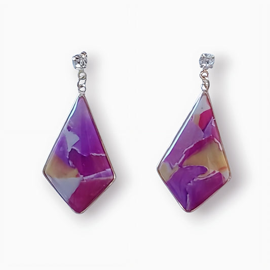 Boucles d’oreilles Losange Mélange Marbre Rose
