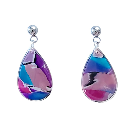 Boucles d’oreilles Goutte Éclats Fuchsia & Turquoise
