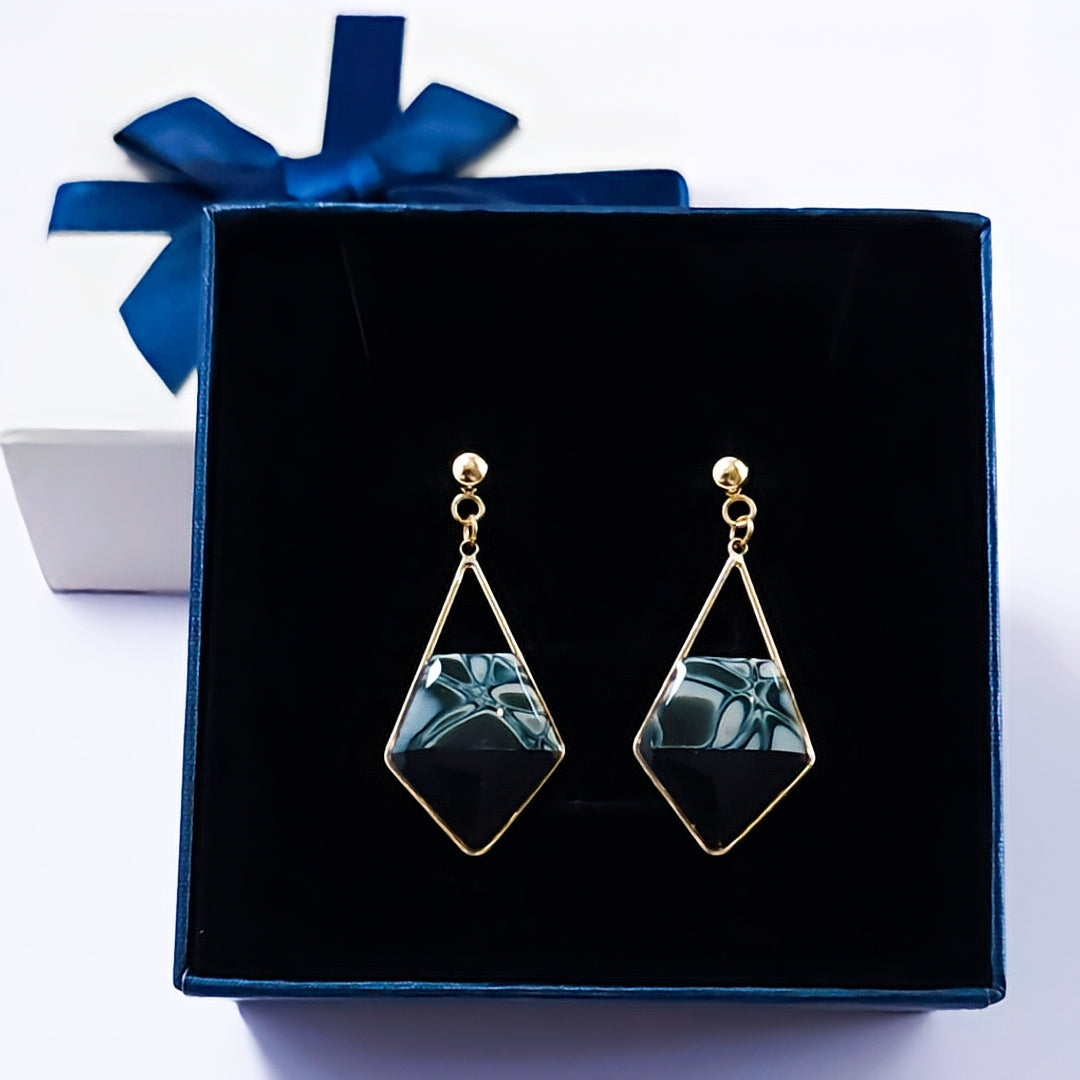 Boucles d’oreilles Losange Bleu Nuit Marbré