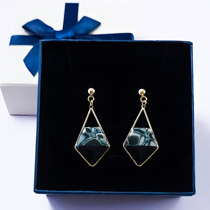 Boucles d’oreilles Losange Bleu Nuit Marbré