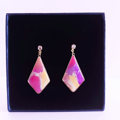 Boucles d’oreilles Losange Mélange Marbre Rose