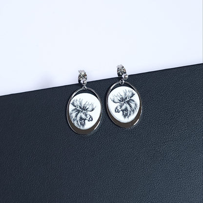 CANADA Earrings – Ovalune Black & White Moose