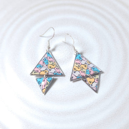 Boucles DAILY – Triangles Arabesques Pastel Argent -2-