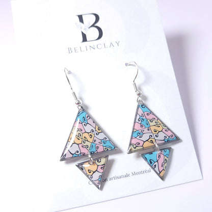 Boucles DAILY – Triangles Arabesques Pastel Argent -2-