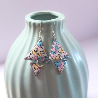 Boucles DAILY – Triangles Arabesques Pastel Argent -2-