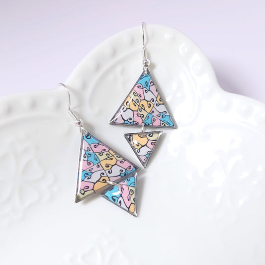 Boucles DAILY – Triangles Arabesques Pastel Argent -2-