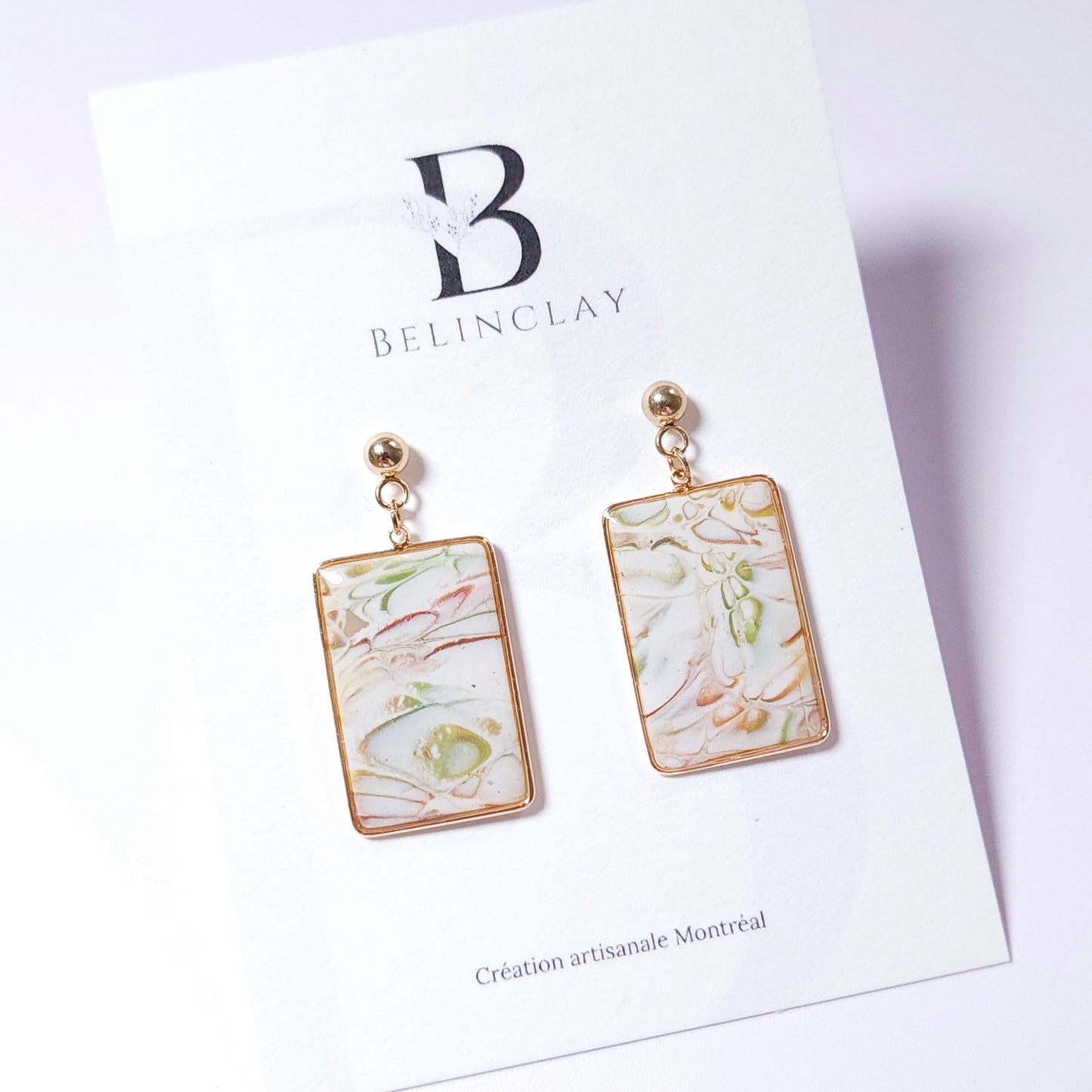 Boucles KAMPSOS – Marbré Mokume Gane Pastel Or