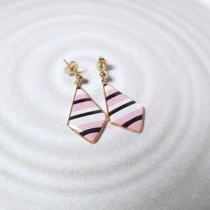 Boucles KAMPSOS – Rayures Rose & Noir Or