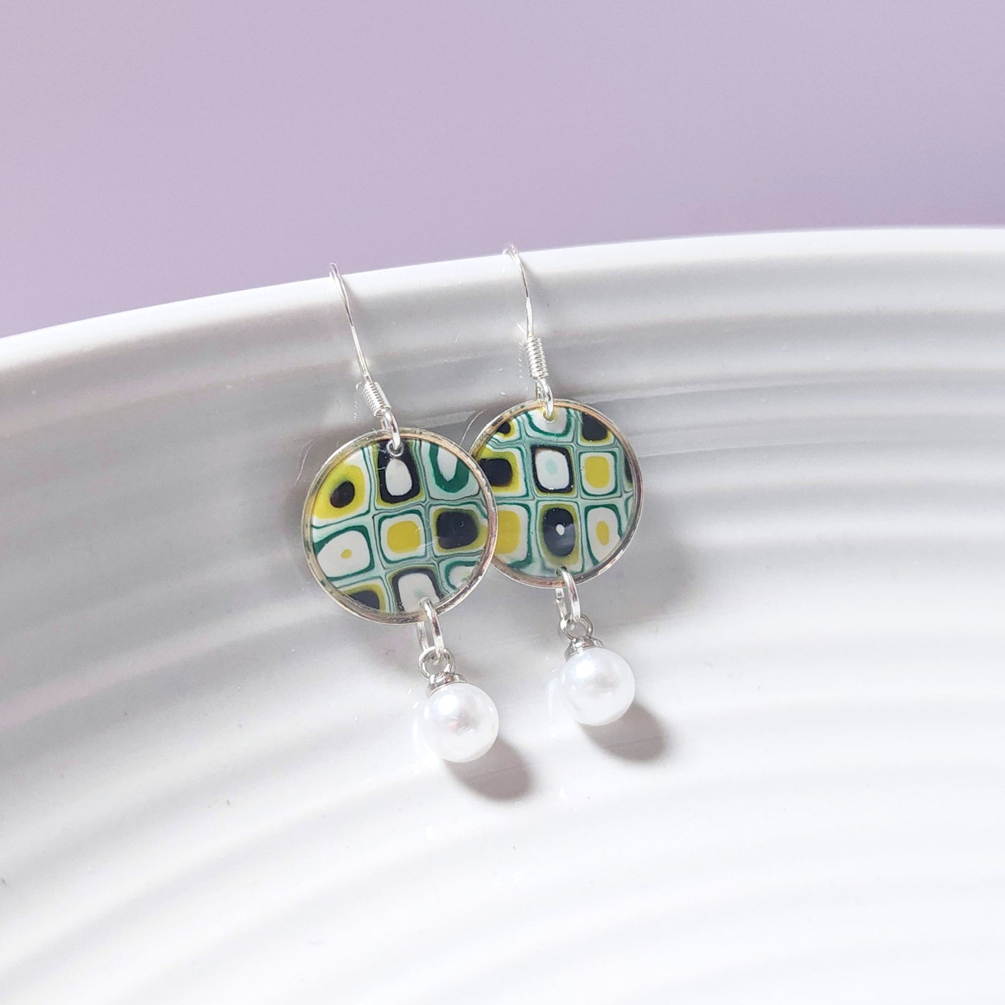 Boucles PERLE – Mosaïque Olive Argent