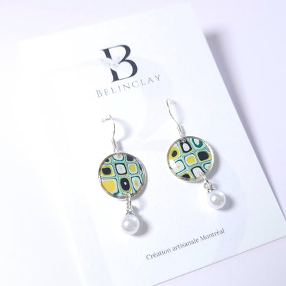 Boucles PERLE – Mosaïque Olive Argent