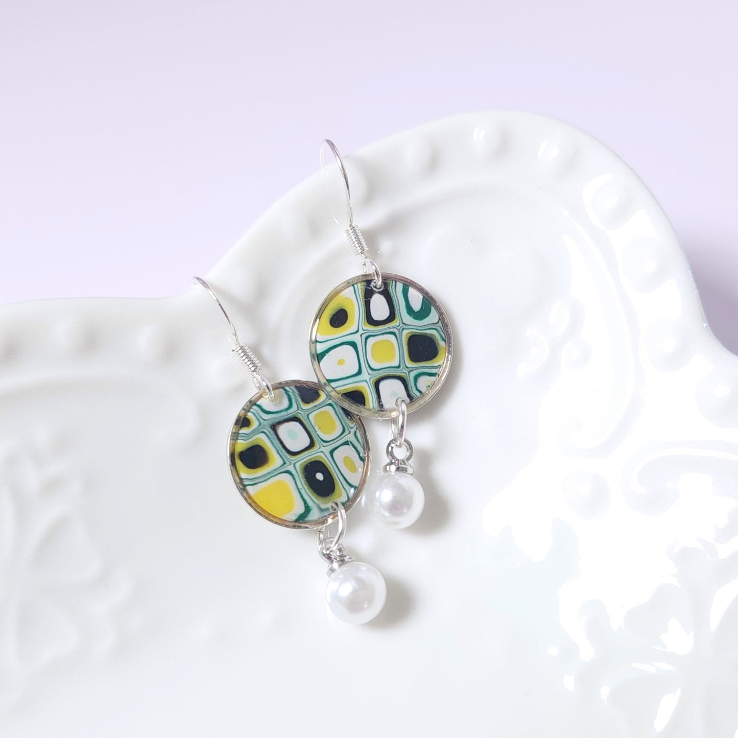 Boucles PERLE – Mosaïque Olive Argent