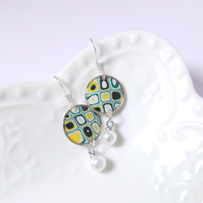 Boucles PERLE – Mosaïque Olive Argent