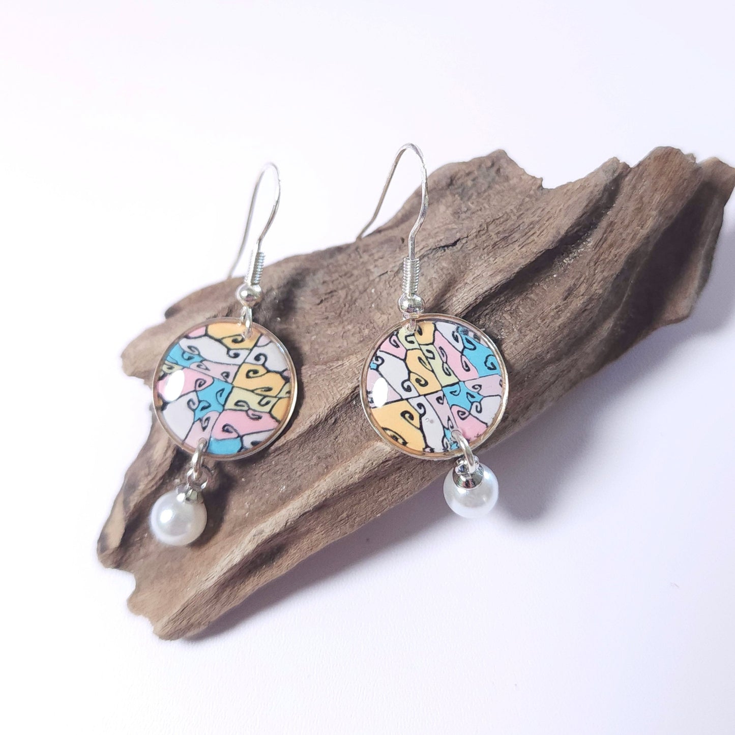 Boucles PERLE – Arabesques Pastel Argent -1-