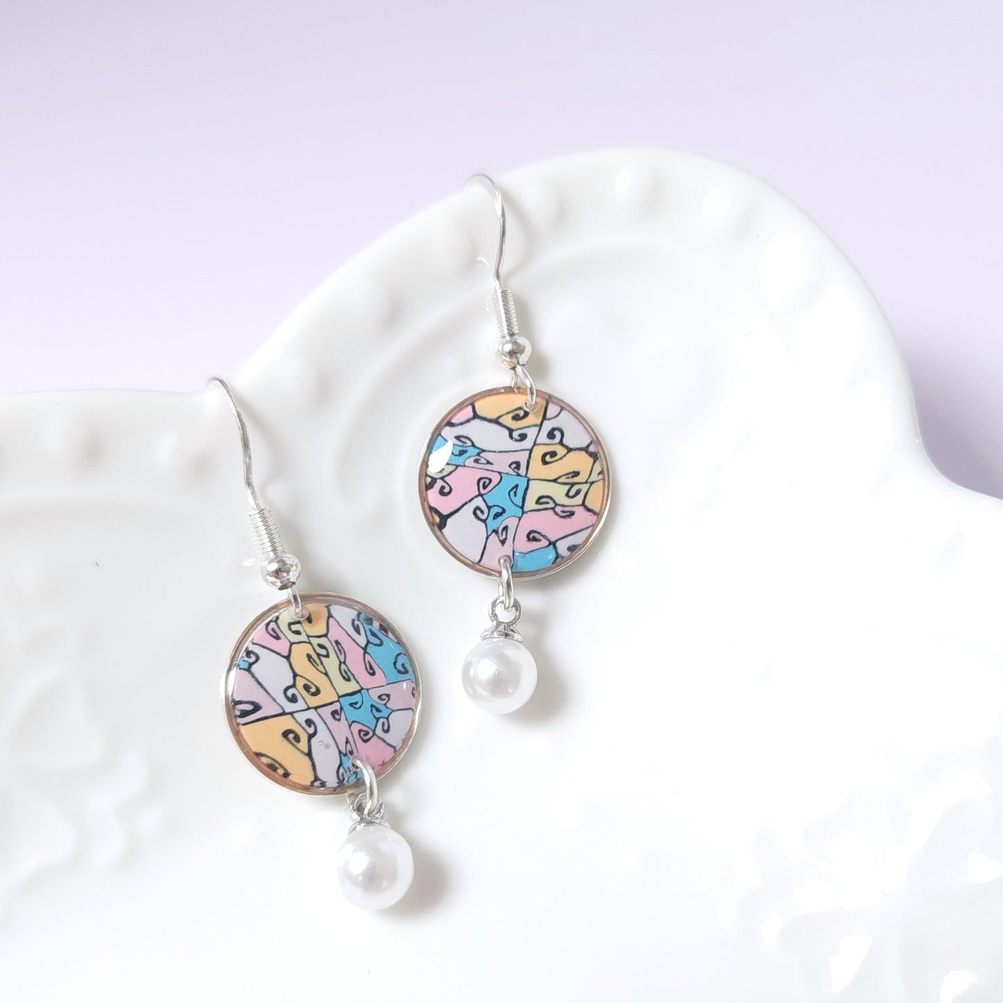 Boucles PERLE – Arabesques Pastel Argent -1-