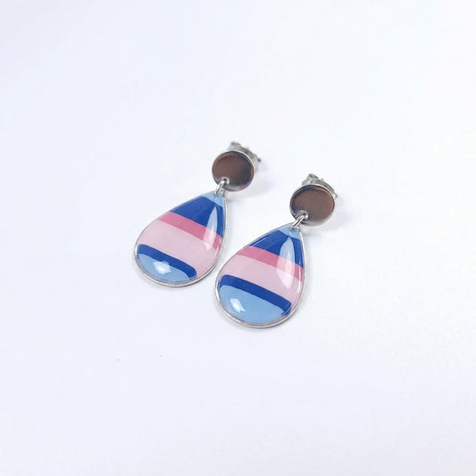 Boucles DAILY - Bleu et Rose Rayées I