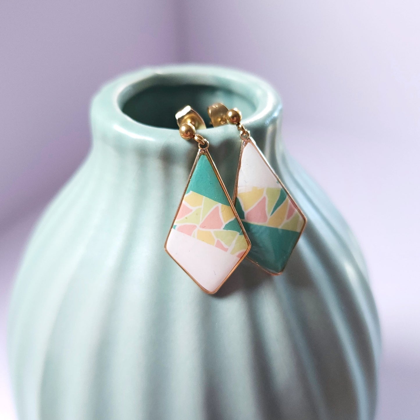 Boucles KAMPSOS – Mosaïque Turquoise Or -2-
