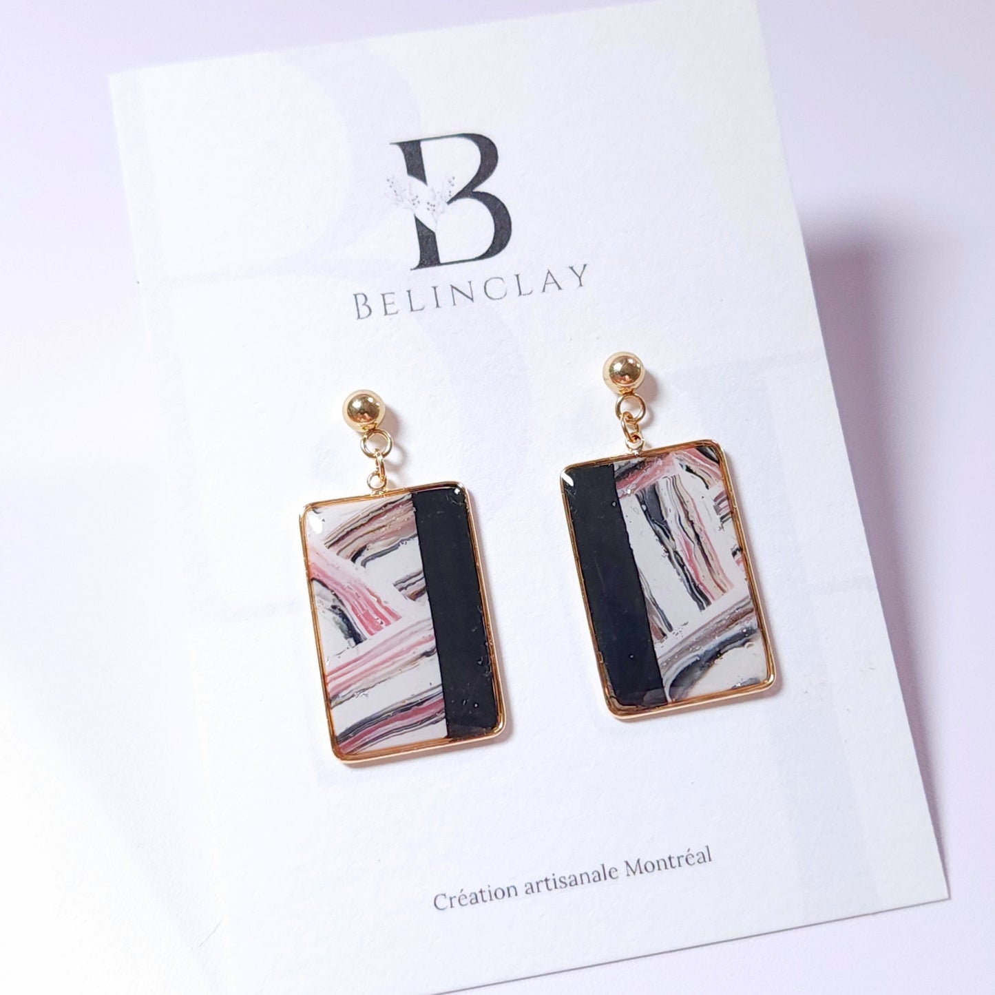 Boucles KAMPSOS – Marbré Rosé Noir Or