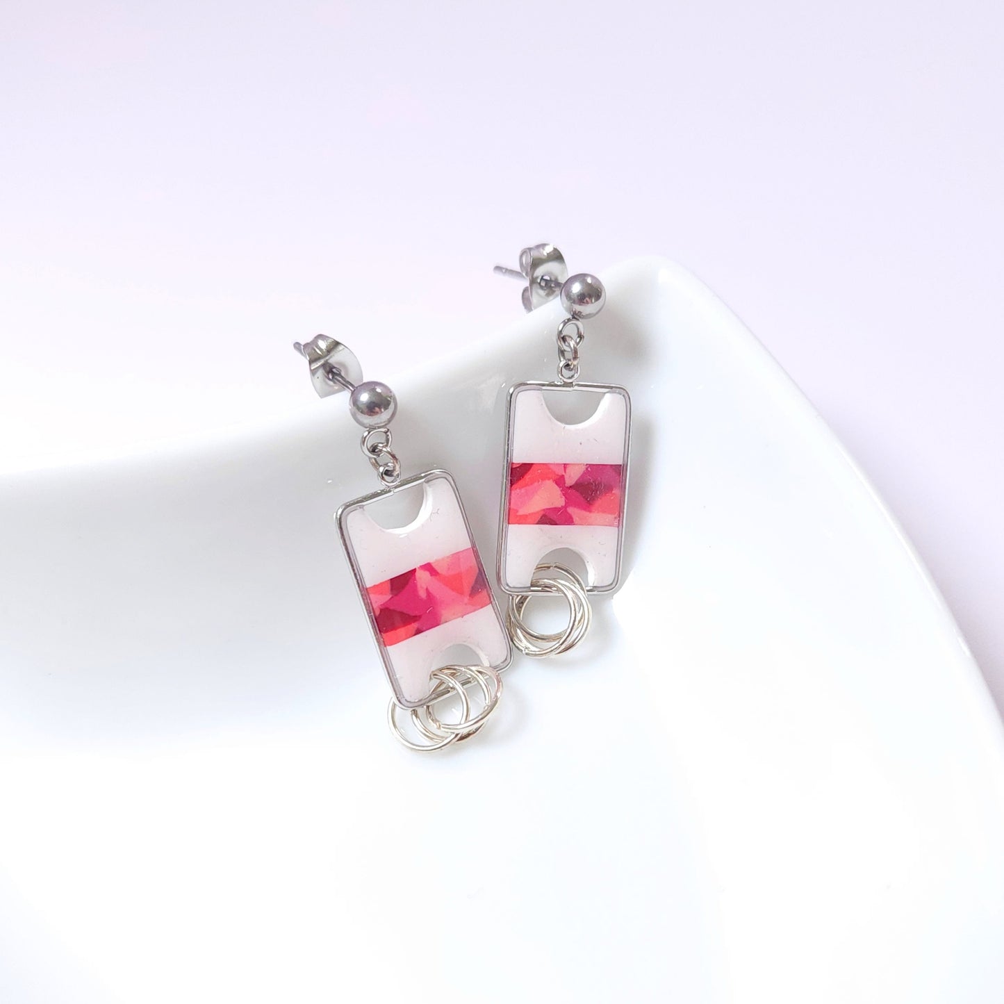 Boucles DAILY - Ruban Framboise Argent